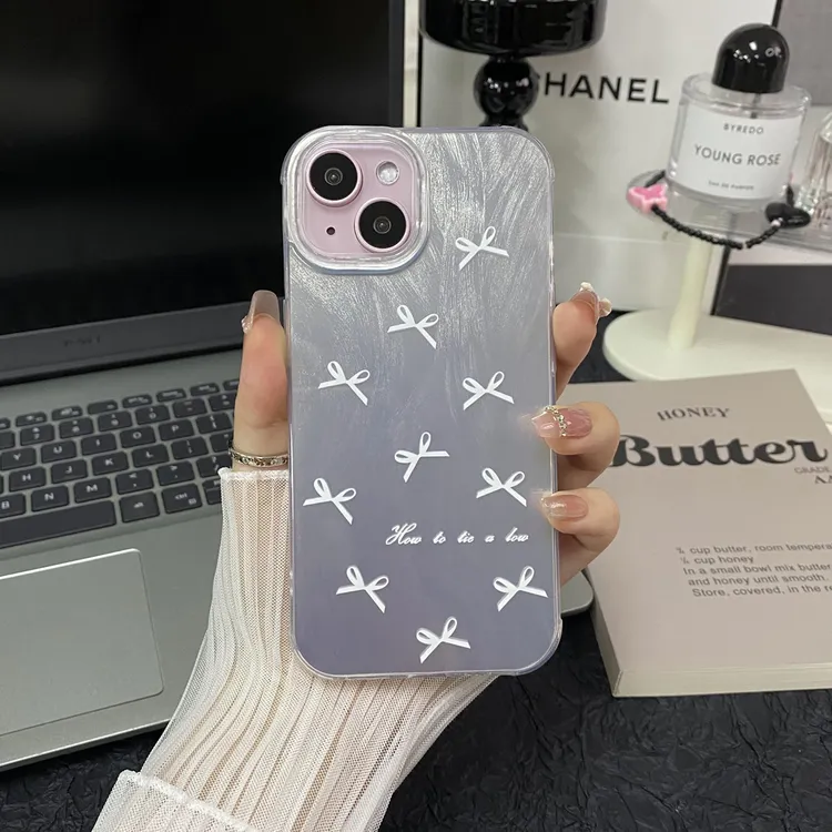 小蝴蝶结羽纱壳适用苹果系列防摔创意新款时尚简约iPhone15手机壳