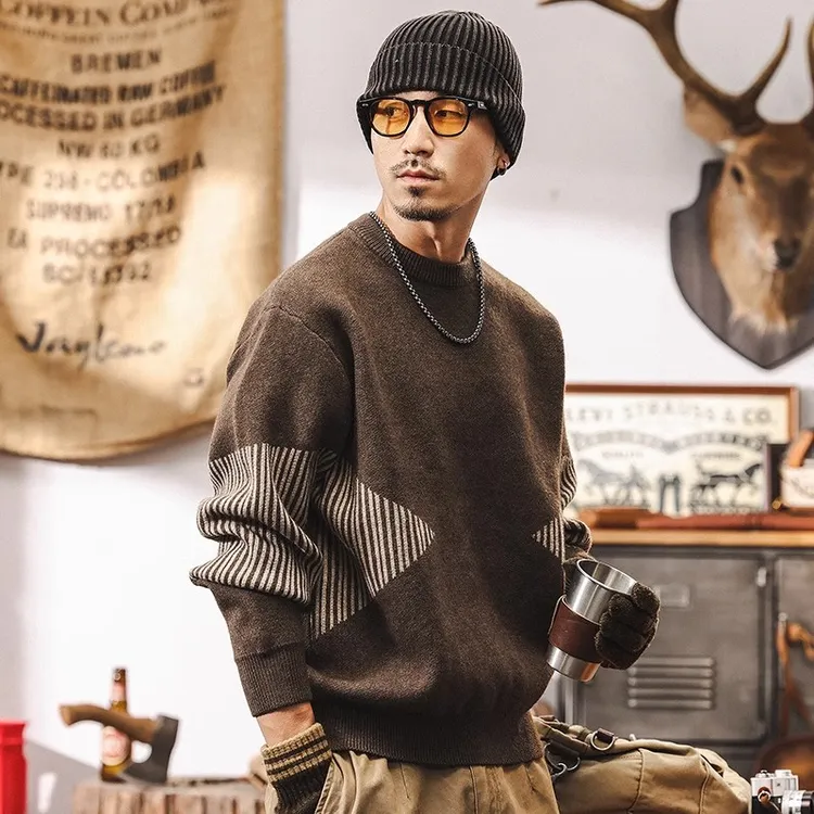 美式复古698g重磅毛衣男冬季加厚针织衫宽松2025新款男士秋冬外套
