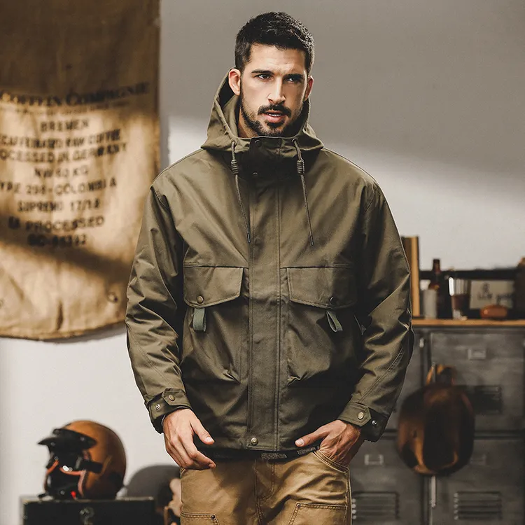 美式复古工装夹克男秋冬款潮牌户外硬核机能连帽防风冲锋衣外套男