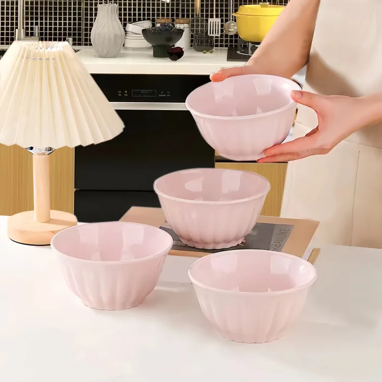 瓷县令雅枫粉6英寸碗汤碗4只家用陶瓷饭碗面碗混合装耐高温情侣