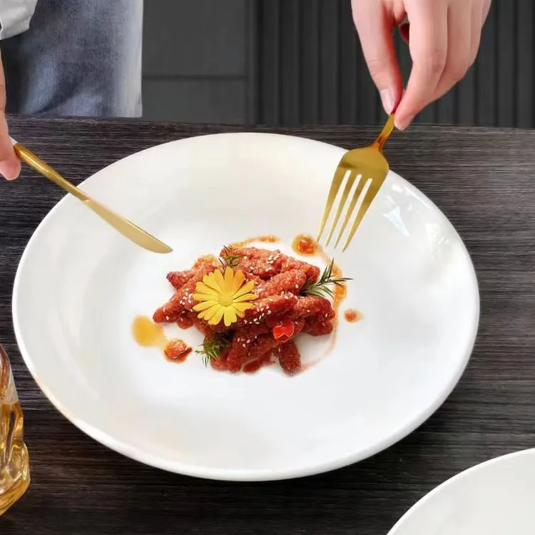 瓷县令【4只装】10.05英寸纯白大盘餐具家用创意简约圆形炒鸡盘