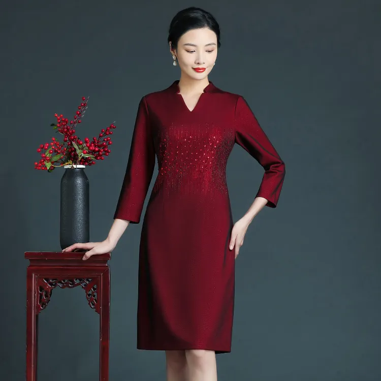 （有加绒款）高贵喜婆婆婚宴装春秋冬旗袍大码婚礼妈妈礼服连衣裙