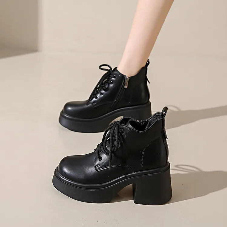 厚底软底马丁靴女新款秋冬季机车短靴女时尚百搭增高英伦风靴子女