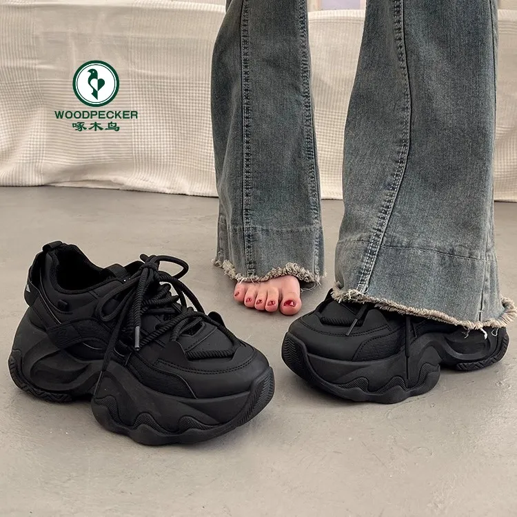 啄木鸟厚底增高老爹鞋女显脚小2025春秋新款爆款增高休闲运动鞋女
