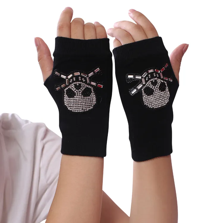 真颜优韵装饰遮疤半指手套学生跳舞时尚潮流女保暖露指男卡通个性