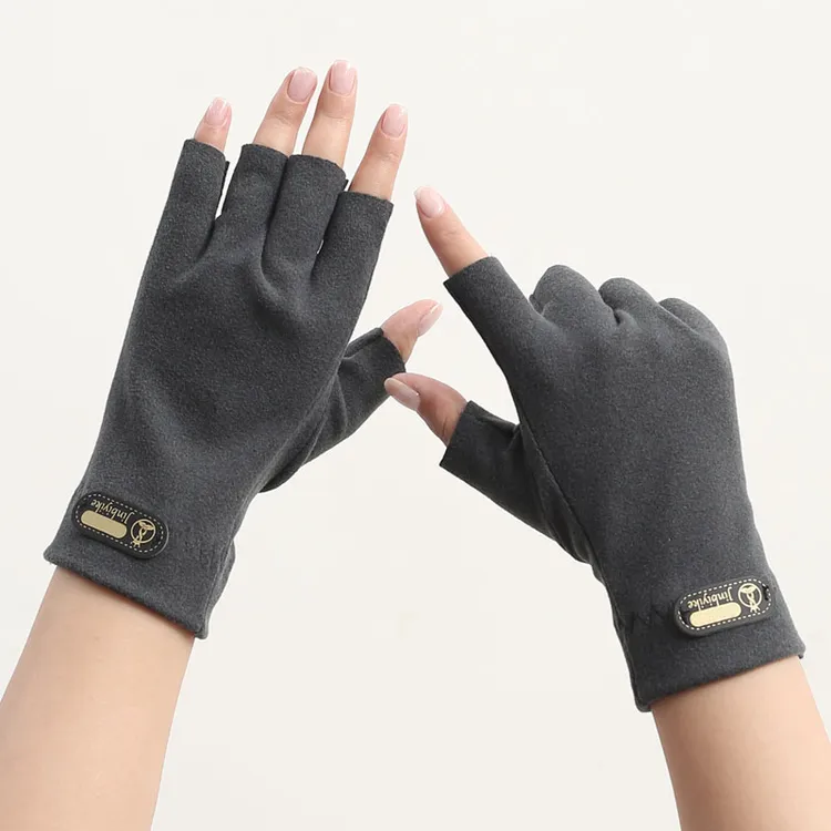 半分指手套女双面德绒露五指加绒保暖护腕男打字学生写字防寒半截