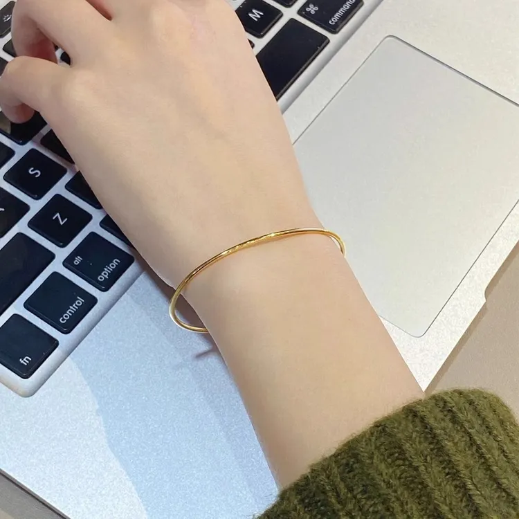 钛钢手镯 经典百搭金色手镯女小众高级感简约细款镯子手环手饰潮