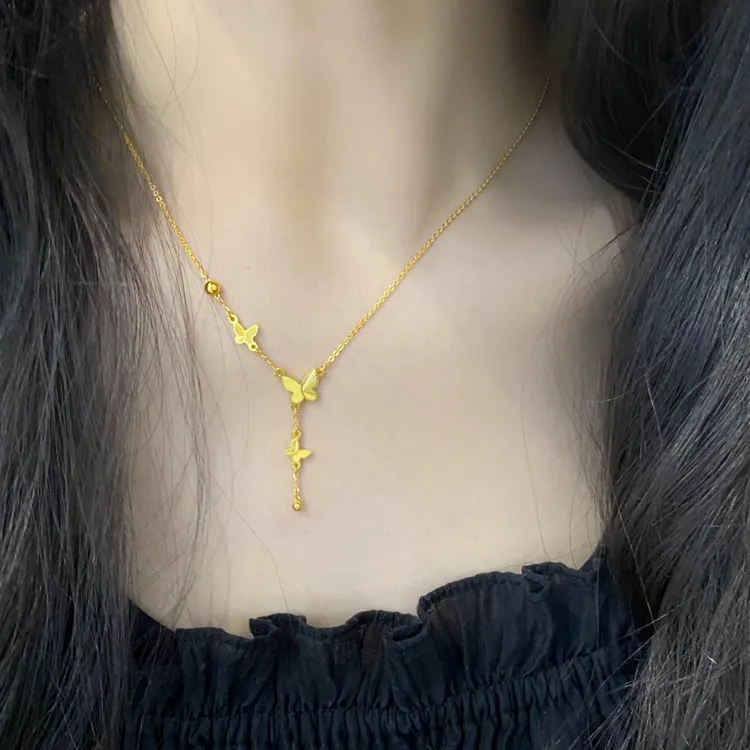 钛钢项链 简约流苏小仙蝶蝴蝶项链女高级感锁骨链金色蝴蝶ins颈链