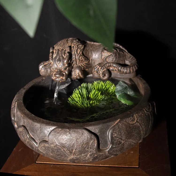 中国风禅意仿青石花盆鱼缸盆景专盆仿老石器雕刻工艺品装饰品花盆
