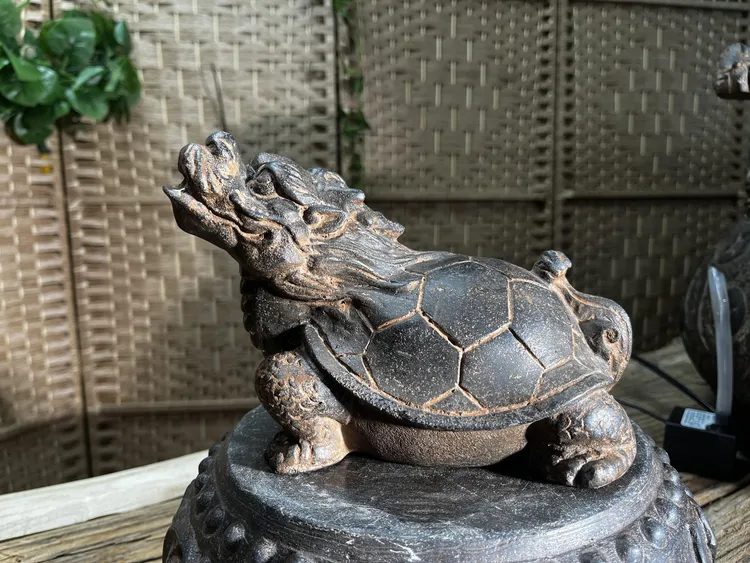 中国风禅意仿古青石老旧石盆养鱼鱼缸造景装饰品吐水龙龟摆件花盆