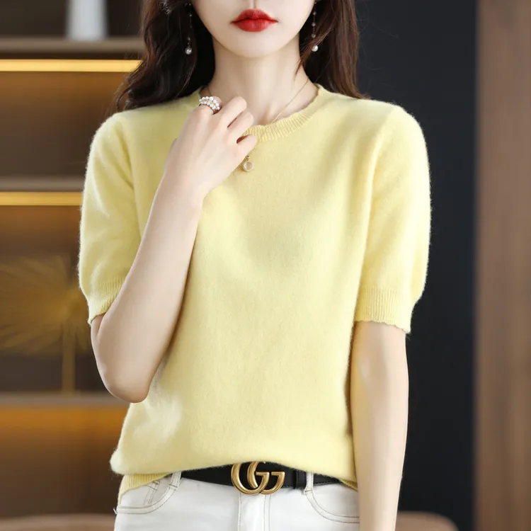 2024年秋季纯色圆领套头时尚气质百搭简约针织100%羊毛衫