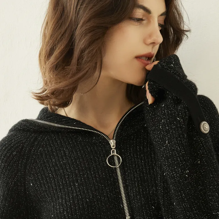 2024秋季新款连帽金丝35%羊绒衫宽松休闲