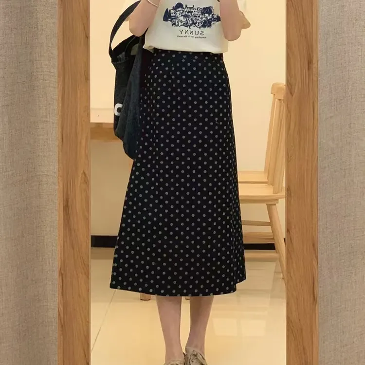 夏季黑色波点休闲遮肉裙女胖mm高腰遮肚子女士加大打底上衣MM显瘦