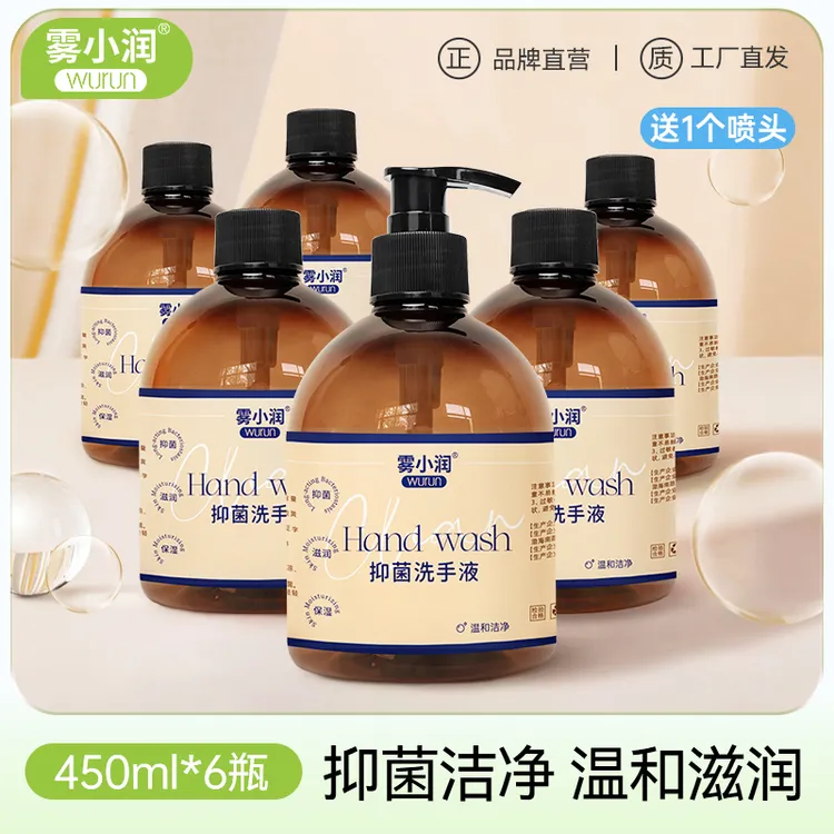 雾小润洗手液450ml/瓶6瓶+一个泵头家用清洁抑菌去污温和不伤手