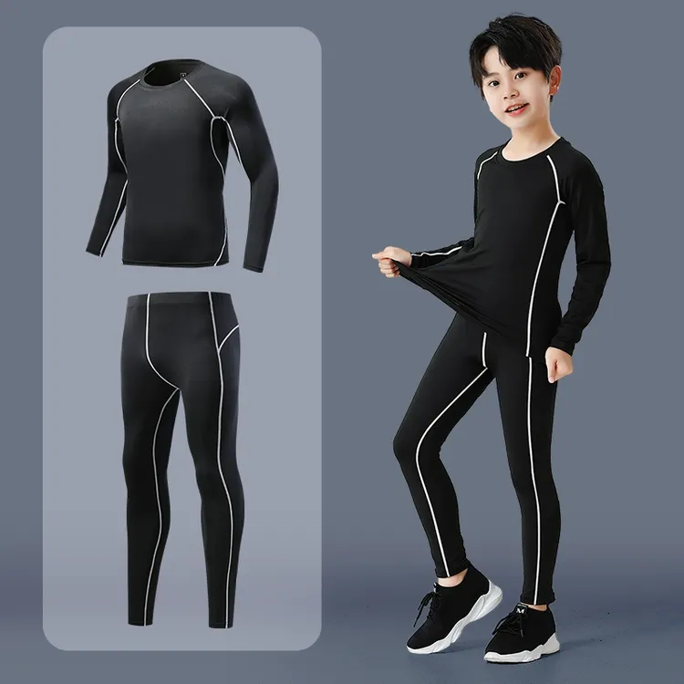 儿童篮球紧身衣训练服套装男童女孩秋冬足球羽毛球运动速干打底衣