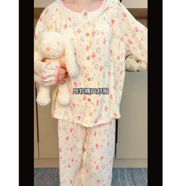 新款宽松显瘦春夏秋季可外穿纯色长袖长袖套装家居服