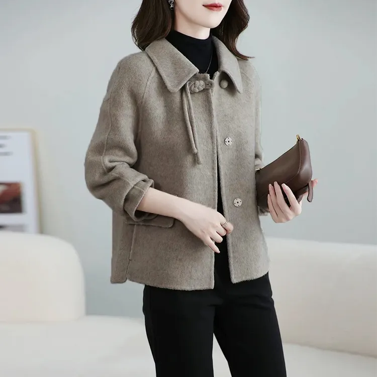 秋冬款小个子百搭短款外套宽松双面大衣冬季加厚毛呢时尚显瘦休闲