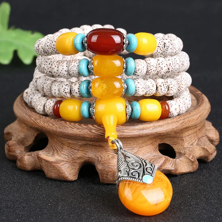 原创星月菩提子手串108颗高密正月顺白干磨佛珠男女项链