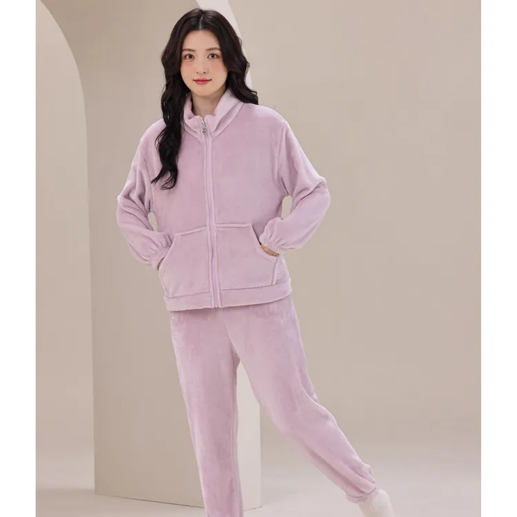 2024秋冬季加厚款珊瑚绒睡衣女套装家居服加绒可爱法兰绒长袖开衫