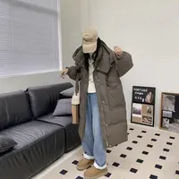 冬季新款牛角扣加厚连帽棉服女韩版宽松面包服长款棉衣外套