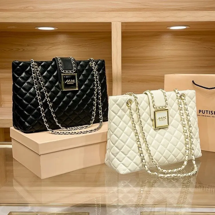 牛皮包包2025新款轻奢女包真皮菱格链条包大容量托特包单肩女包包