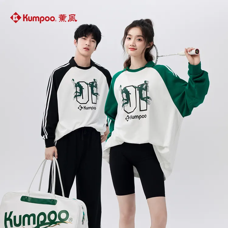 KUMPOO/薰风【秋款】插肩袖POLO领拼接休闲圆领长袖K242U-3119