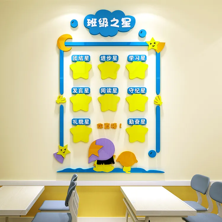 教室文化布置班级之星墙贴小学幼儿园装饰评比栏照片墙立体亚克力