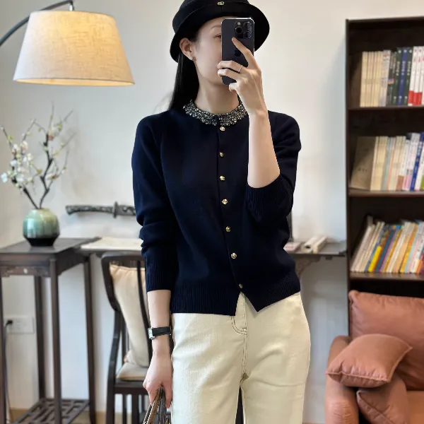 MOLANOOTD“如梦”2024新款精纺羊毛手工缝钻开衫莫兰ML-B102901