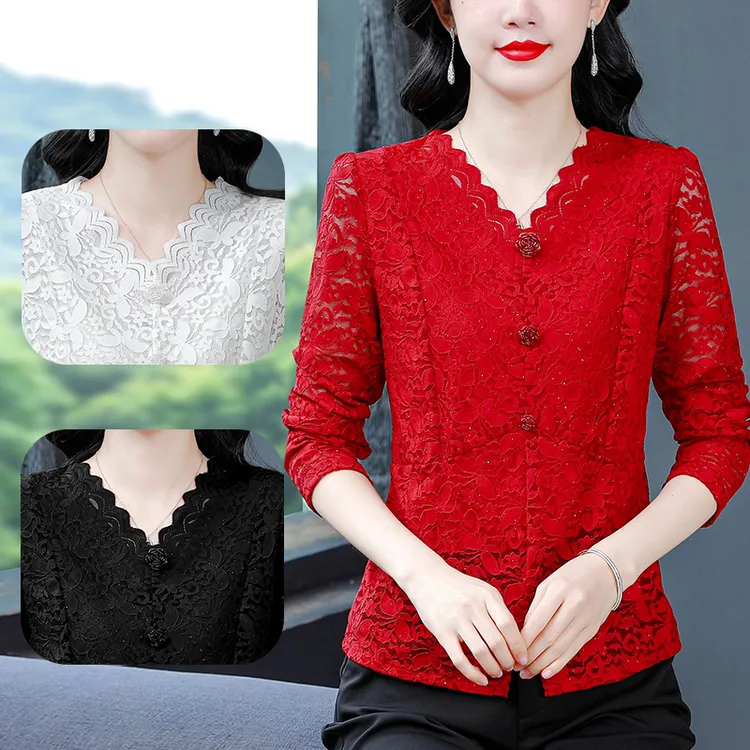 蕾丝镂空打底衫女秋冬时尚气质轻奢长袖上衣洋气百搭减龄小衫394