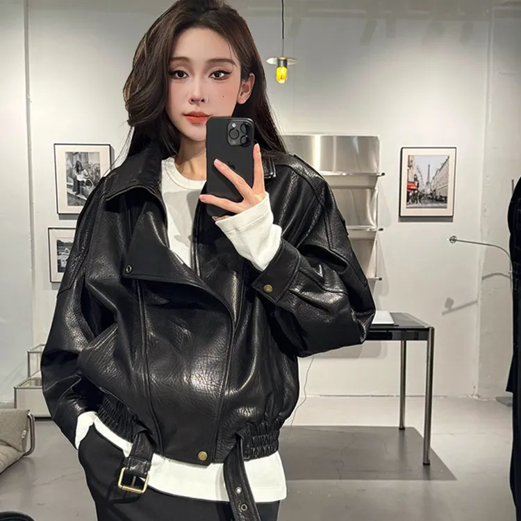 海宁高端皮衣机车外套女装皮夹克2025春秋季新款宽松百搭气质上衣