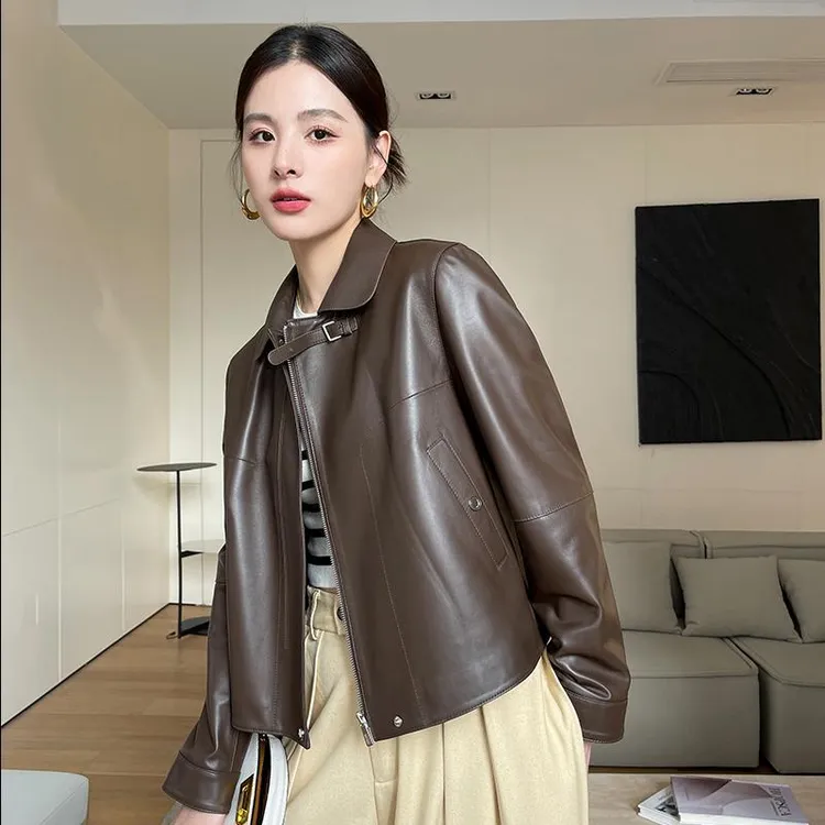 海宁皮衣女装2025春季新款上衣短款复古高级感休闲皮夹克韩版外套