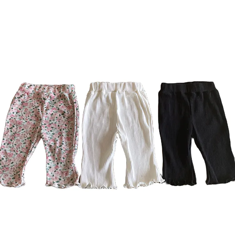 春秋女宝宝可爱木耳边喇叭裤夏季薄款婴儿空调防蚊裤儿童打底长裤