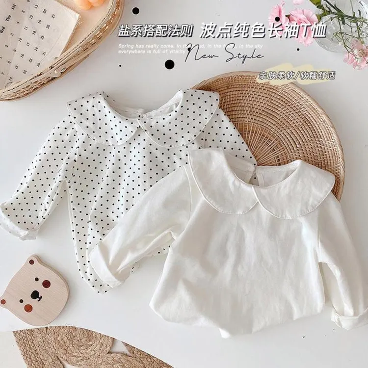 女宝宝长袖T恤春秋装洋气娃娃领上衣婴儿打底衫春秋女童纯棉衣服