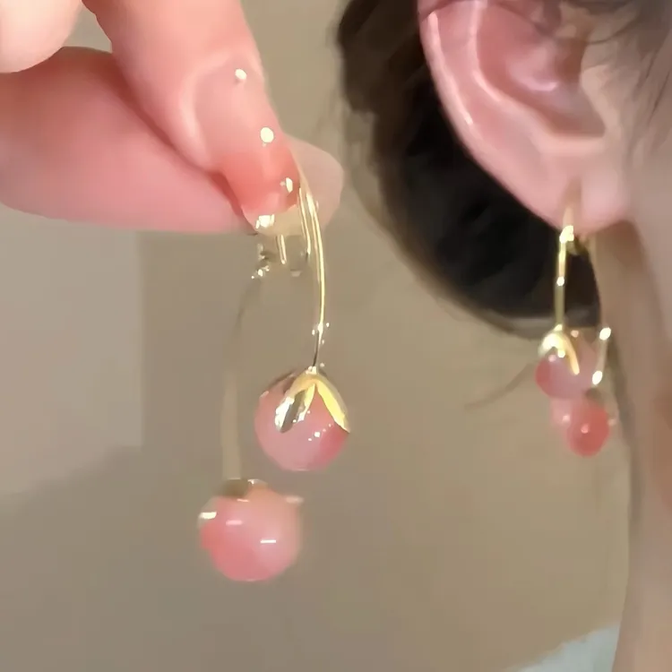 足银玻璃耳饰小众设计樱桃925银针耳环轻奢精致长款耳坠超仙甜美