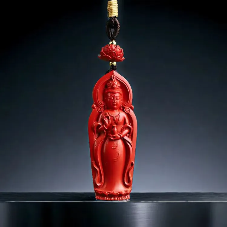 含辰砂工艺品高含量原矿天然朱砂观音吊坠男款菩萨颈饰挂件礼品