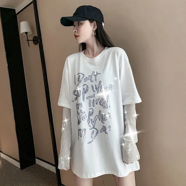 无品牌夏新烫钻工艺t恤女短袖冰丝体感(可穿125斤内)