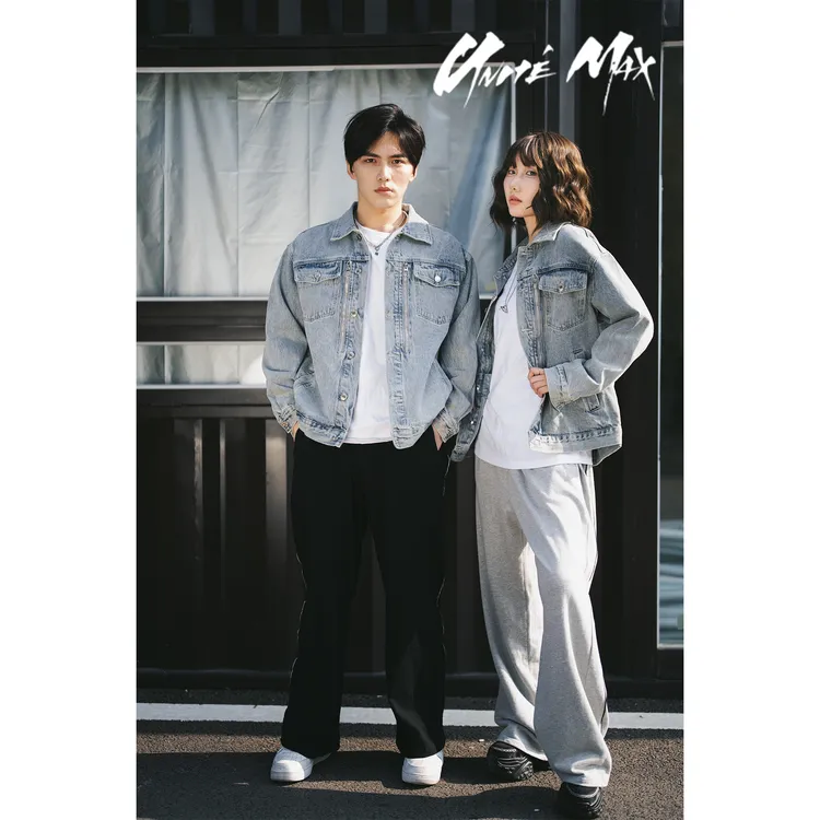 UM做旧牛仔外套男女同款美式高街夹克衫休闲嘻哈设计款情侣上衣