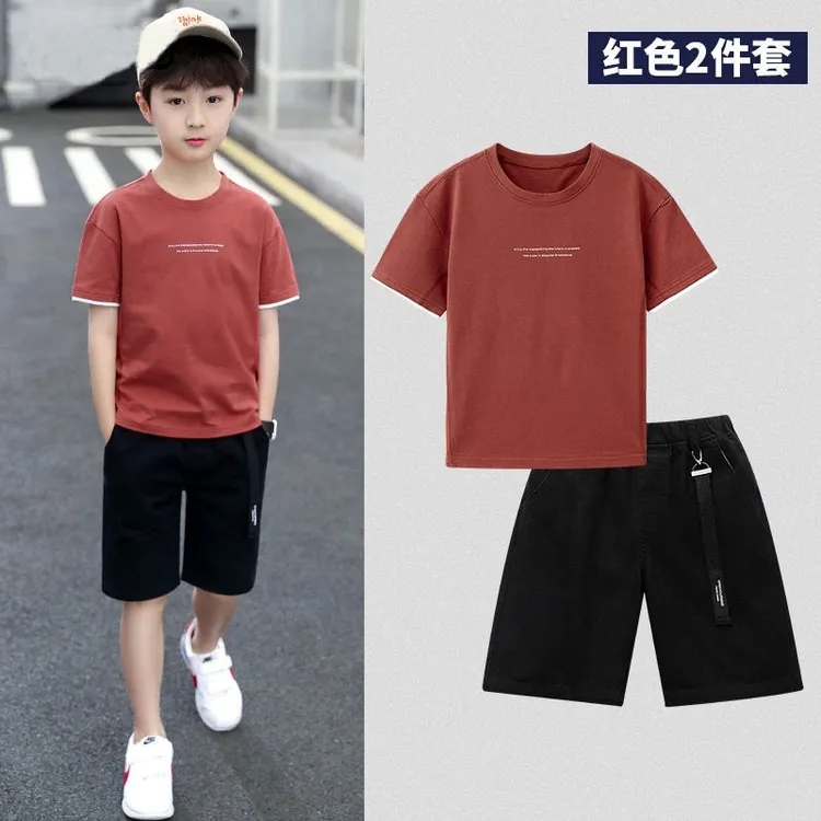 男童夏季短袖套装休闲中大童五分裤夏天薄款小男孩圆领t恤两件套