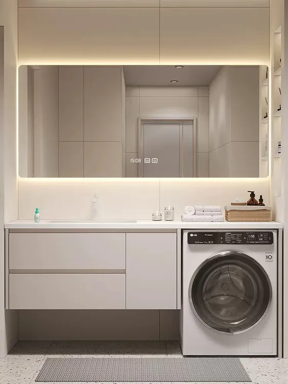 洗衣机一体柜岩板无缝陶瓷一体盆洗脸盆卫生间浴室柜洗漱台洗手台