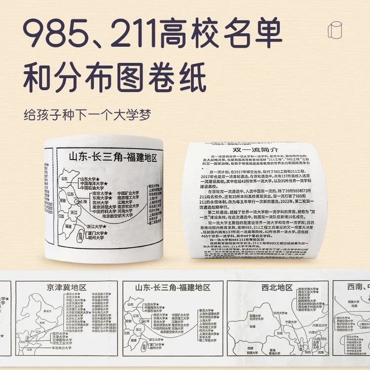 985211高校名单和分布图卷纸学霸厕纸创意印字卫生纸学生生日礼物