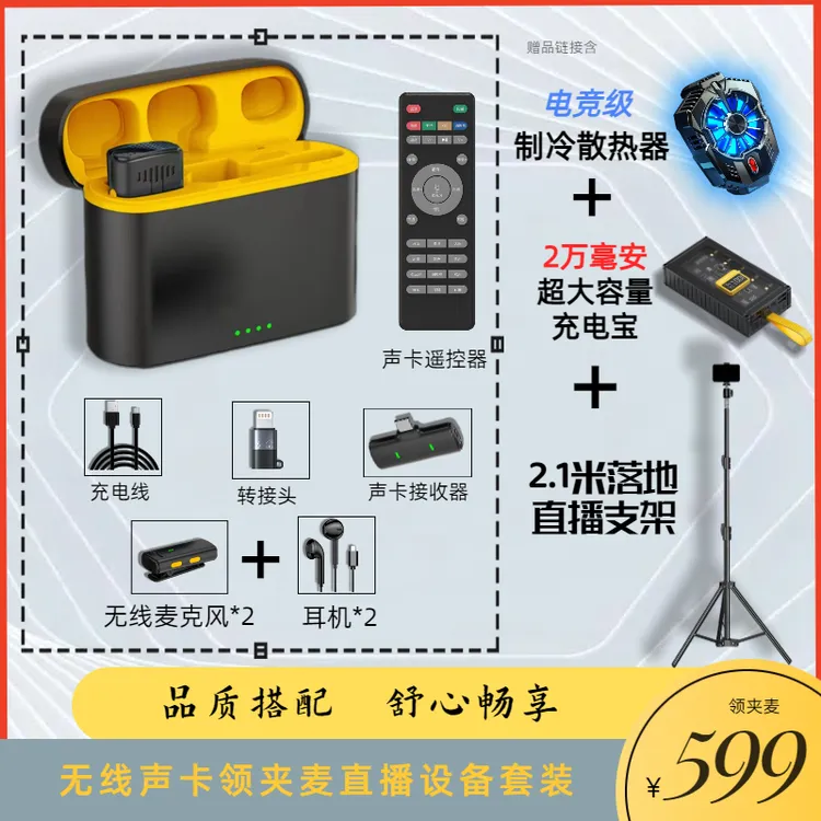 源头厂家无线领夹麦录音声卡支架套餐充电宝散热器【套餐】