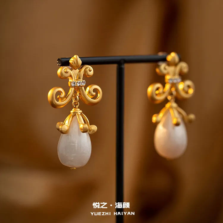 铜合金仿珍珠耳饰 法式vintage中古个性宫廷风轻奢高级感耳饰品