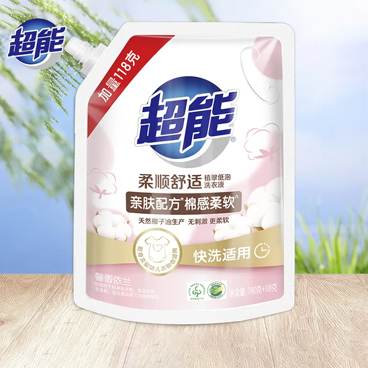 超能洗衣液柔顺舒适780g+118g植翠低泡无刺激馨香依兰家用实惠装