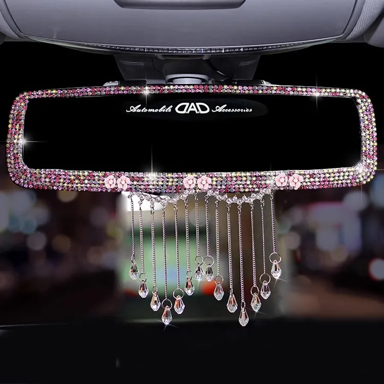 时尚水晶流苏花朵汽车后视镜固定可爱闪亮镶钻车载挂件车用倒车镜