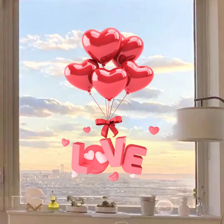 LOVE气球贴纸窗花静电贴浪漫订婚结婚布置婚房装饰喜庆玻璃贴画