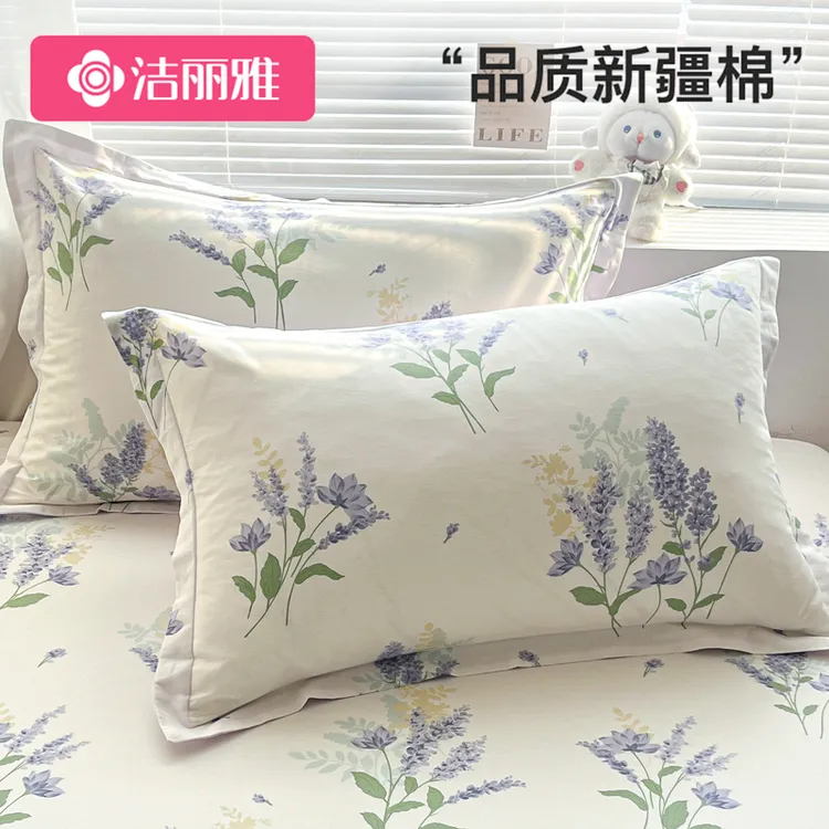 洁丽雅100全棉枕套一对装纯棉枕头套双人48cmx74cm单只枕芯内胆套
