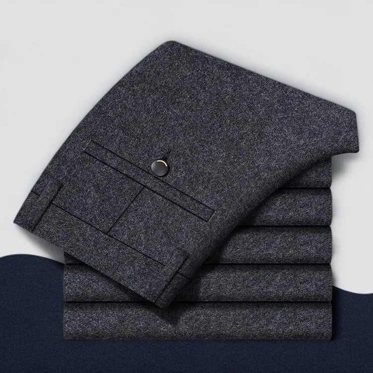 维比萨玻毛呢裤子男士修身商务休闲裤秋冬厚款呢子男裤冬季西裤