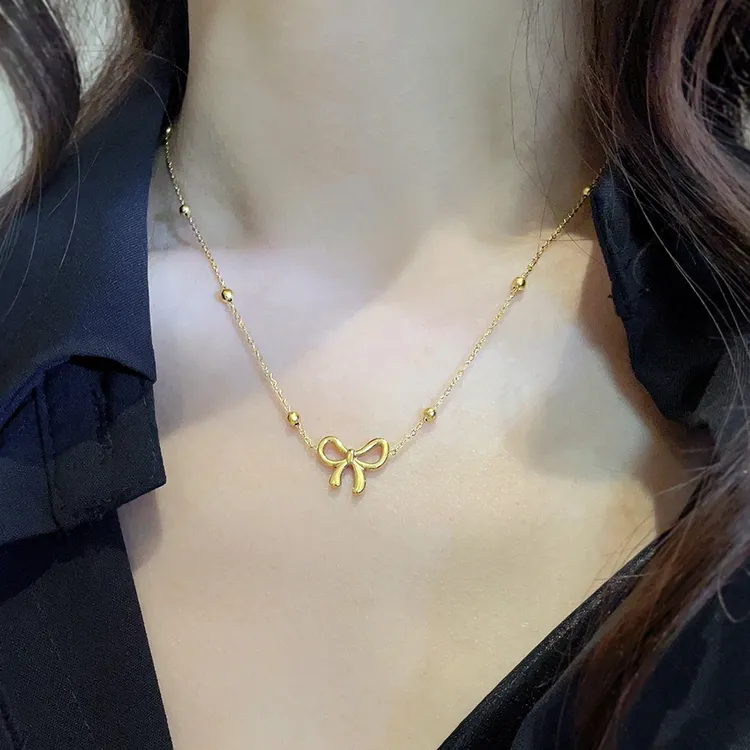 钛钢项链 新款蝴蝶结项链女轻奢小众高级感气质百搭锁骨链