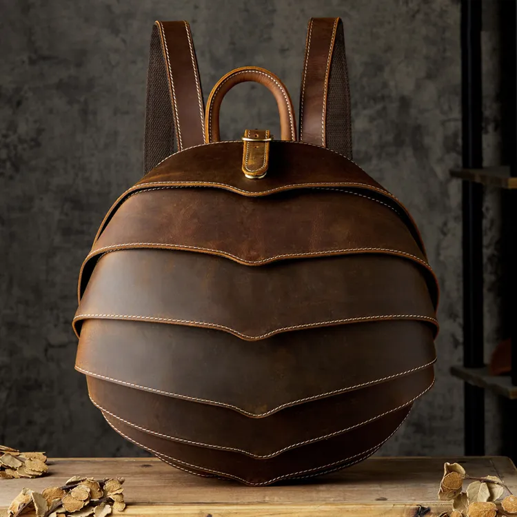 手工牛皮个性甲壳虫背包男复古疯牛皮双肩包头层牛皮潮流书包男包