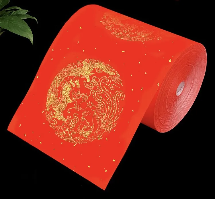 春联对联纸万年红半生半熟宣纸长卷万年红龙凤洒金双鱼瓦当宣纸